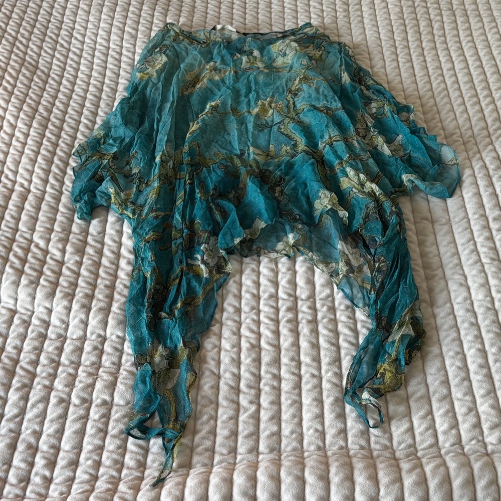 Sheer Teal and Green Poncho Top